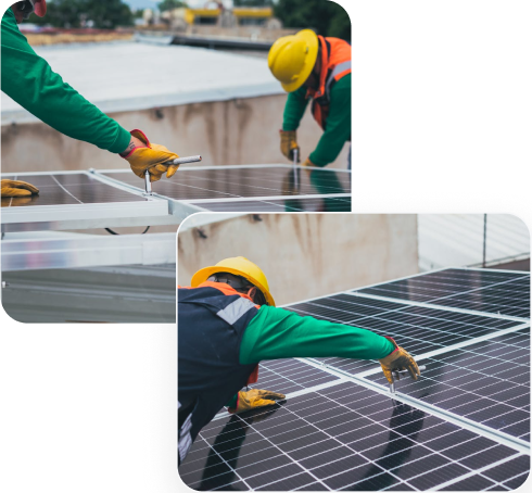 técnicos trabajando en paneles solaes